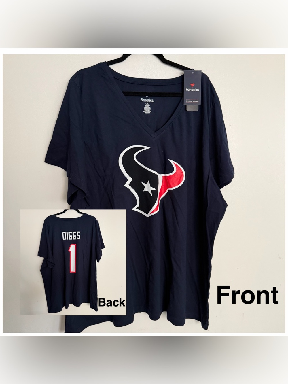 Women's Fanatics NFL Houston Texans Stefon Diggs 1 V-neck Tee Size 4X